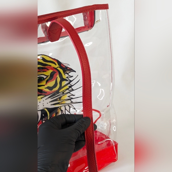 Ed Hardy Clear Tiger Tote PVC Red Trim Shoulder Bag Tattoo DEADSTOCK - NWT - Picture 4 of 10